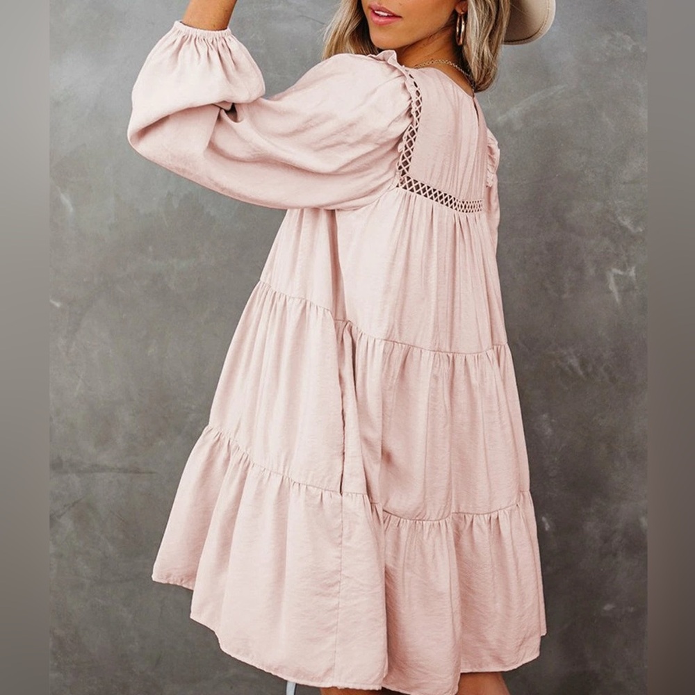 NWT Bohemian Tiered Babydoll Dress in Blush Pink